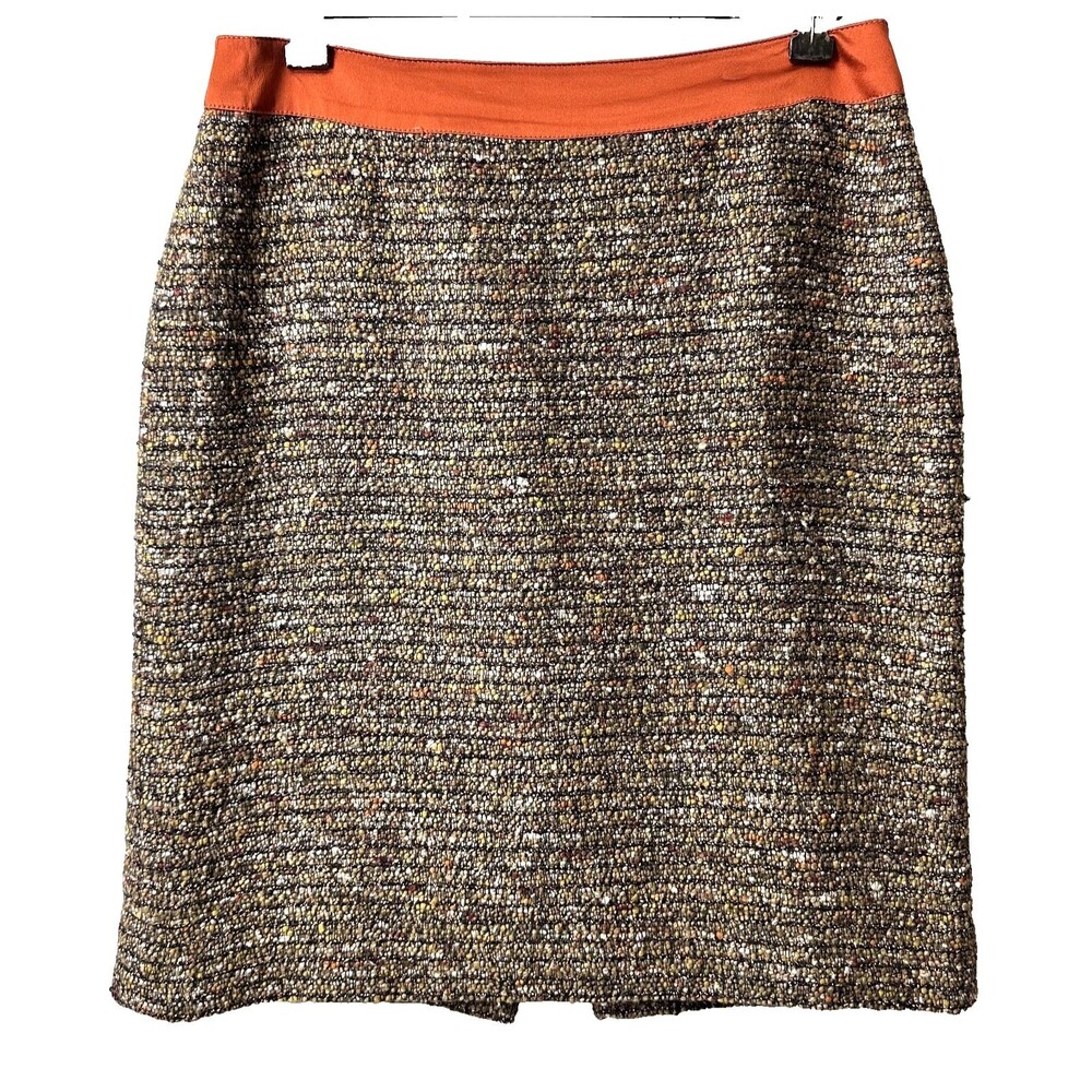 Etcetera Women Brown Mettalic Tweed Cotton/Wool Blend Midi Skirt Sz 2